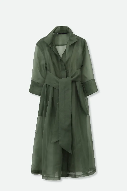 Wrap Dresses for Adjustable -GABRIELLE DRESS IN SILK ORGANZA FOREST GREEN