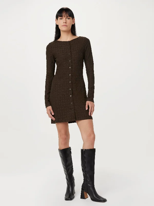 Nylon Dresses for Stretchable -The Buttoned Mini Dress in Brown Black