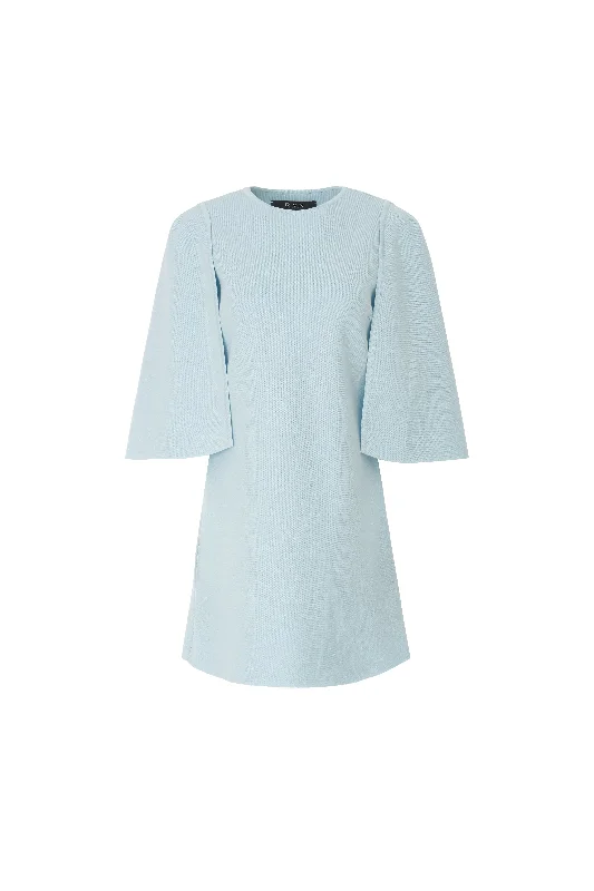 High-waisted Dresses for Flatter -Crepe Knit A-line Mini Cape Dress(Sky-Blue)