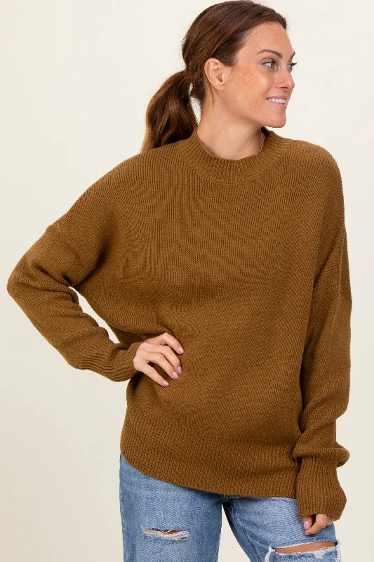 Waffle - Knit Sweaters for Chunky Texture -Olive Mock Neck Basic Sweater