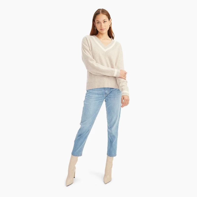 Dry - Clean Only Sweaters for Special Care -Cashmere Varsity V-Neck Sweater