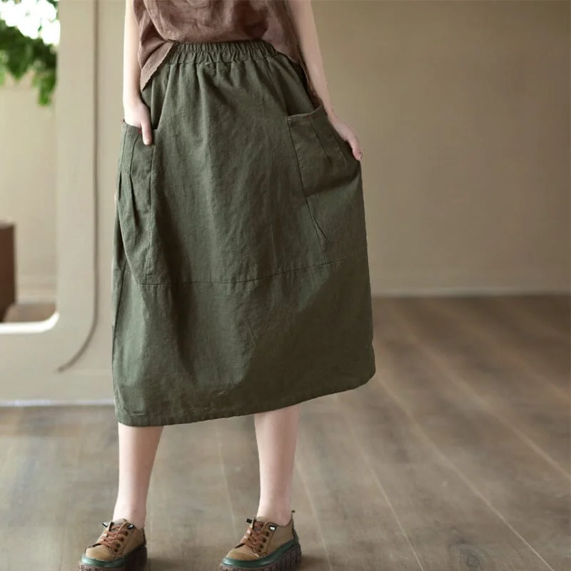 Wrap skirts for adjustable stylish fit -Spring Summer Retro Solid Linen A-line Skirt