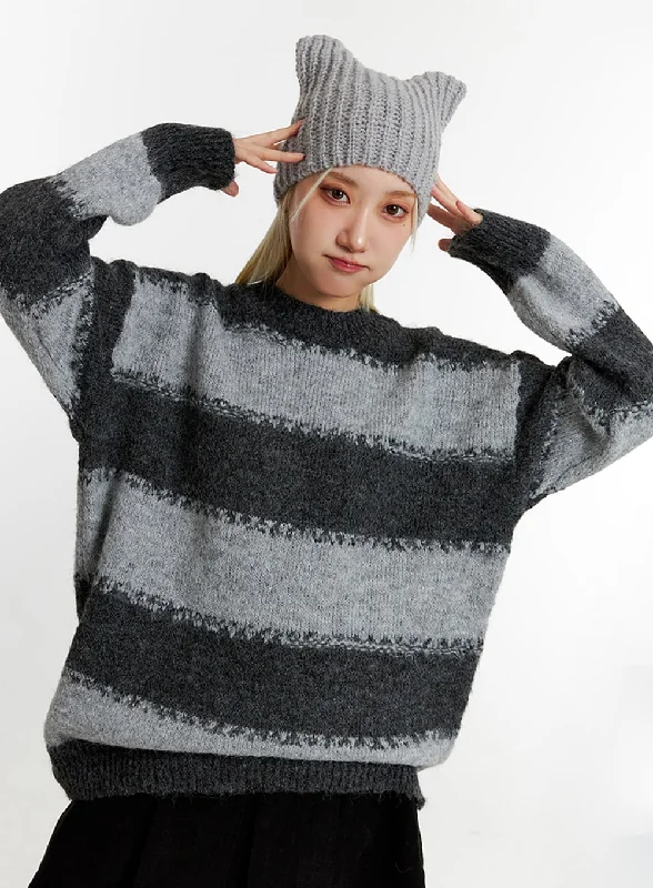 Bell - Sleeve Sweaters for Fashionable Look -Oversized Stripe Sweater ID315