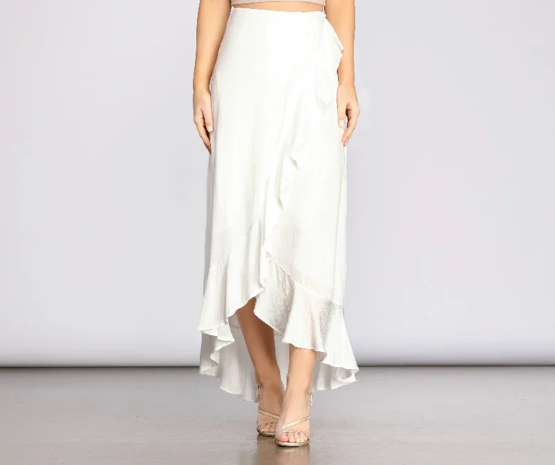 Lightweight skirts with airy fabric weave -Wrap Me In Ruffles Maxi Skirt