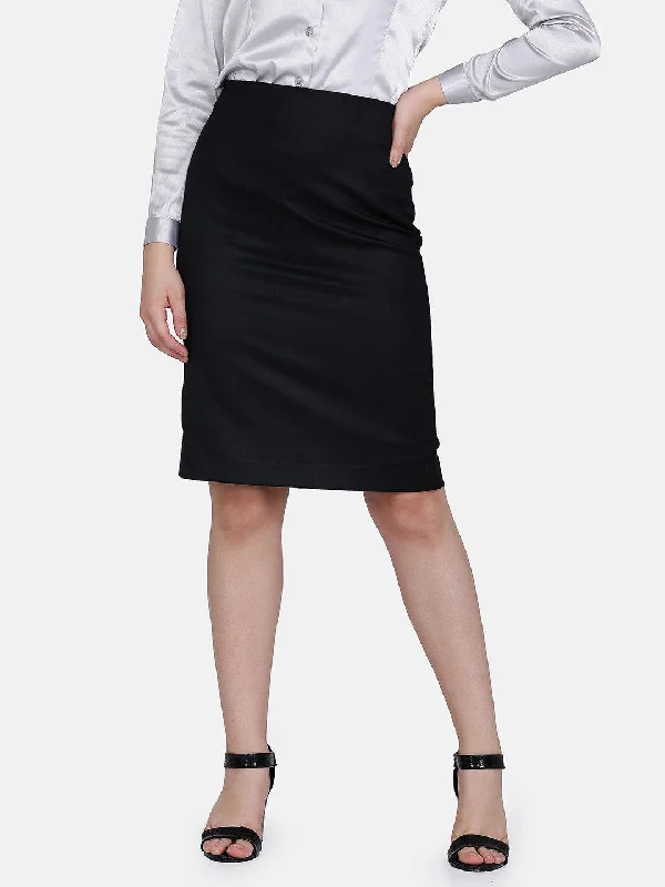 Lightweight skirts for warm weather comfort -Poly Cotton Straight Skirt - Black