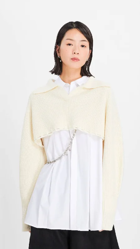 Cable - Trimmed Sweaters for Added Detail -Cropped Polo Neck Sweater