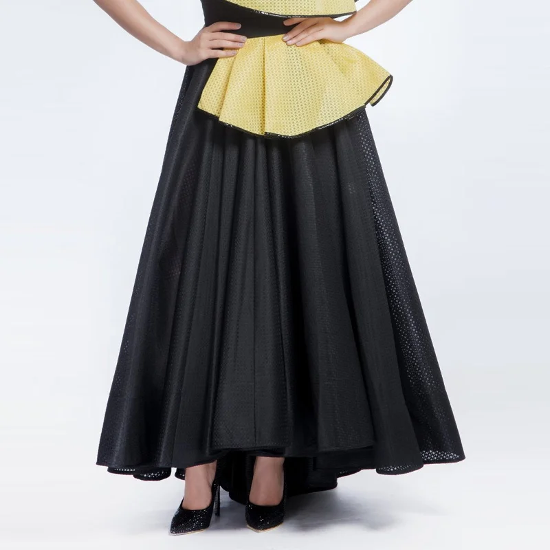 Classic black skirts for versatile outfit pairing -Black Pleated Long Skirt