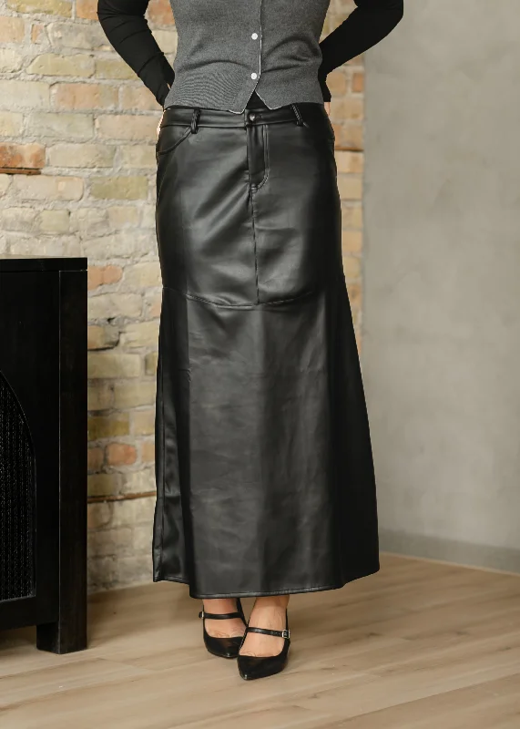 Pleated skirts with delicate pastel tones -Camilla Black Faux Leather Maxi Skirt