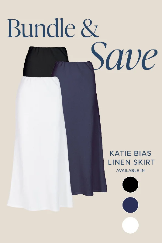 Pleated skirts with delicate pastel tones -The Katie Bias Cut Linen Skirt Bundle