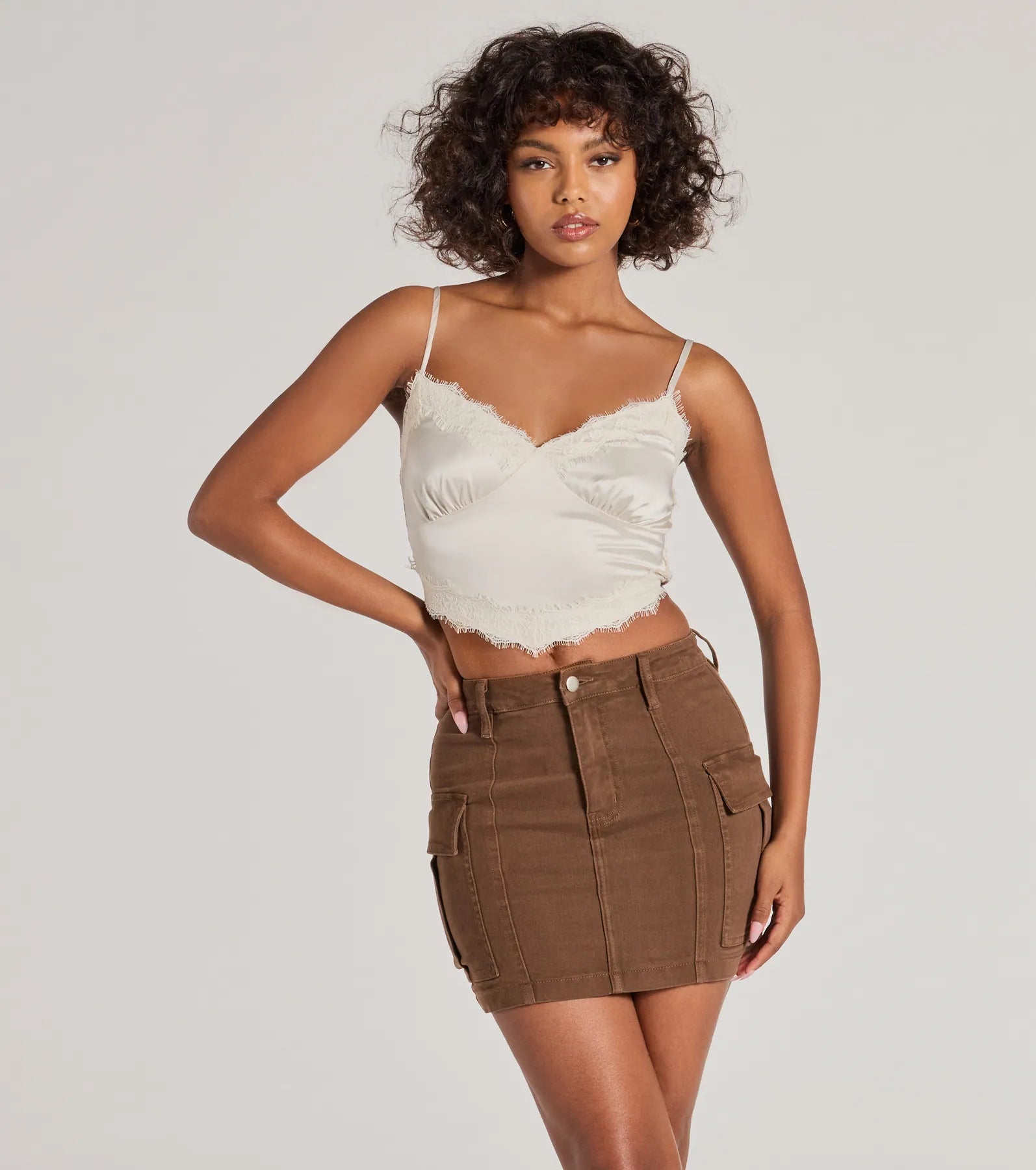 Stretch skirts for curvy figure flattery -Serving Style Cargo Mini Skirt