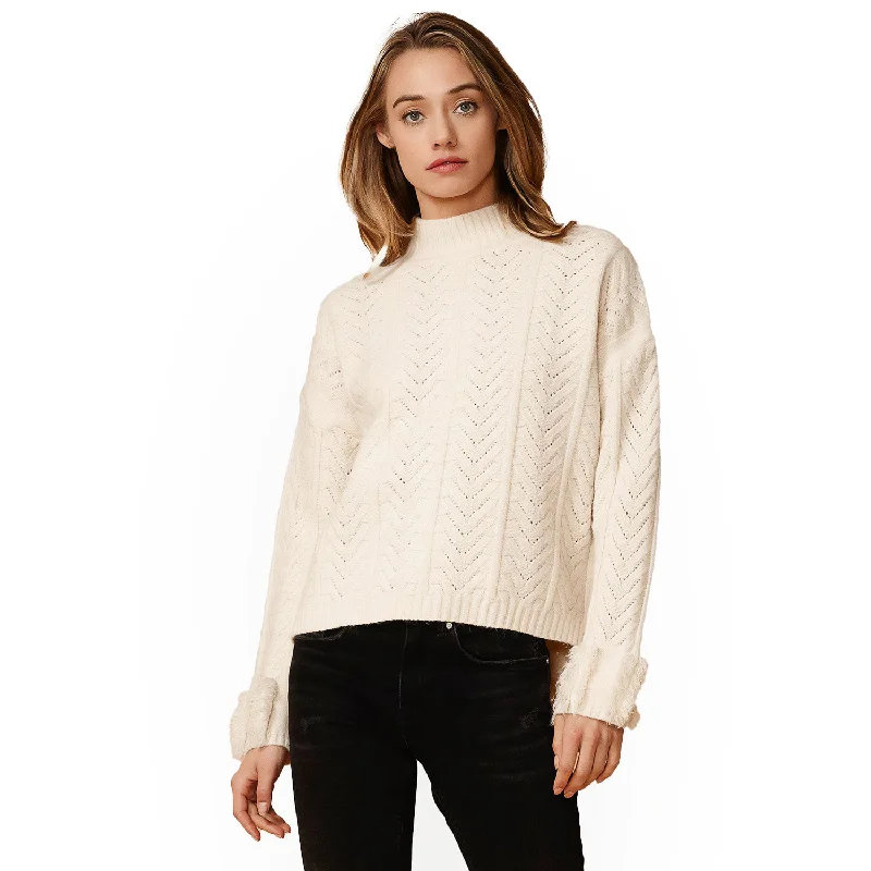 Lightweight Sweaters for Layering -Women's Turtle Neck Fringe Sweater in Natural