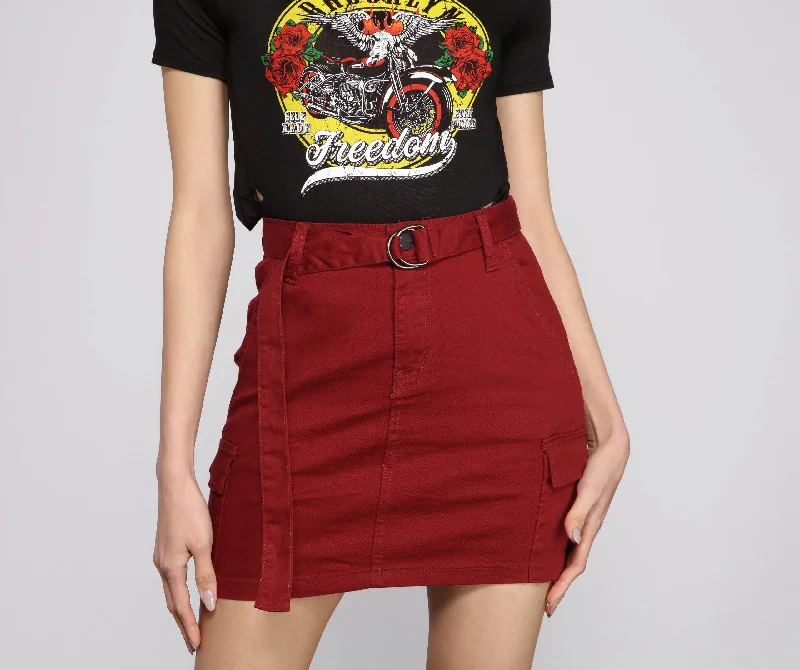 Affordable denim skirts for everyday cool -Belted Cargo Chic Mini Skirt