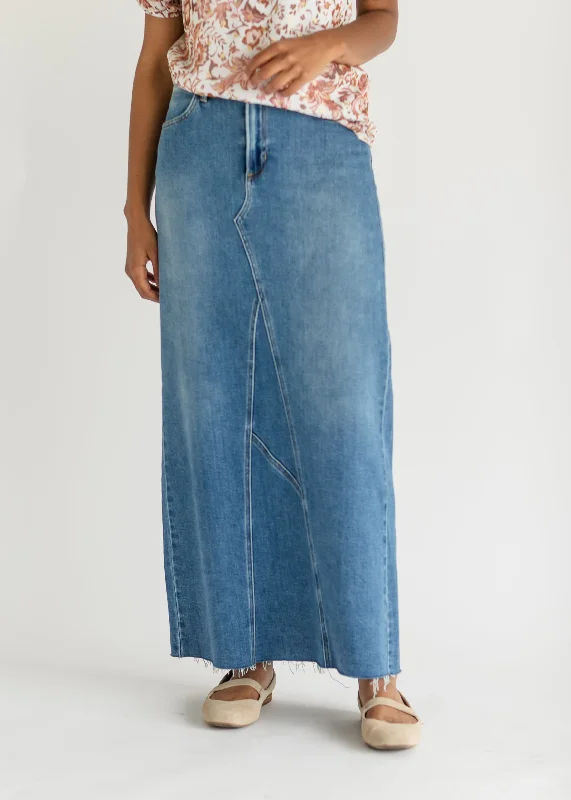 High-waisted skirts for slimming chic style -Lee A-Line Raw Hem Maxi Skirt