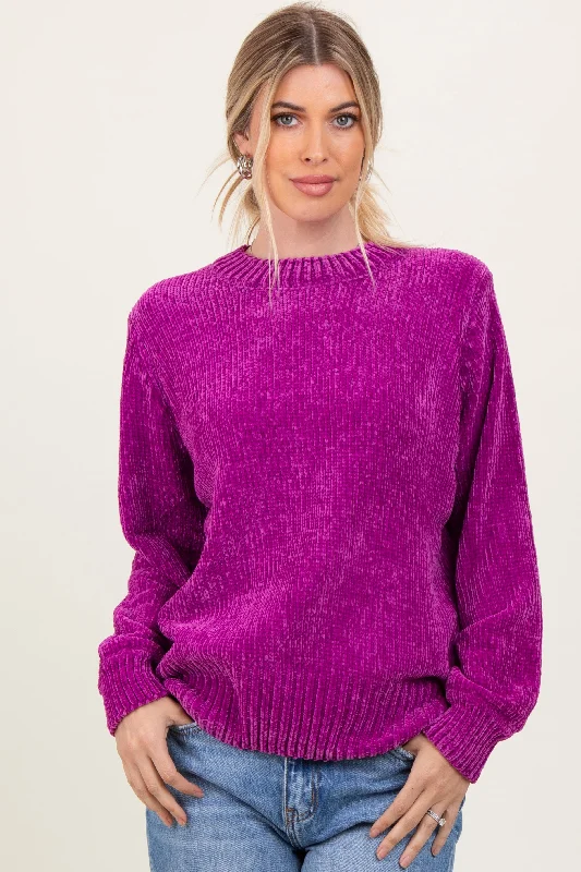 Thermal Sweaters for Extreme Cold -Magenta Chenille Knit Sweater