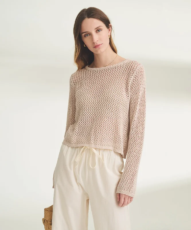 Regular - Fit Sweaters for Standard Size -Textured Crochet Crewneck Sweater