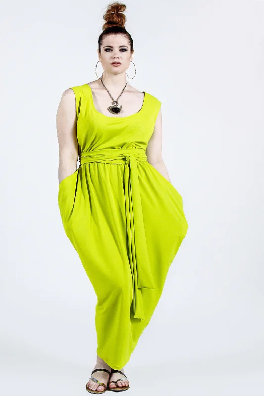 Yellow Dresses for Bright -Sleeveless Scoop Neck Slouch Maxi Dress- JIBRI