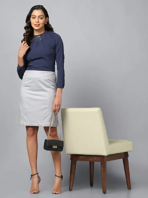 A-line skirts for flattering timeless silhouettes -Poly Cotton Straight Skirt - Cloud Grey