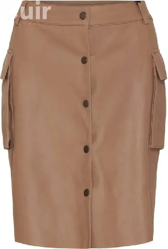 Bold leather skirts for daring fashion statements -Stylish Denim Brown Leather Skirt | Premium Quality & Comfort