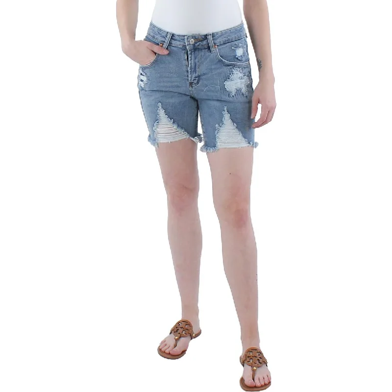 Best board shorts for surfing with durable fabric and quick-dry features-Almost Famous Womens Juniors Denim Destroyed Bermuda Shorts