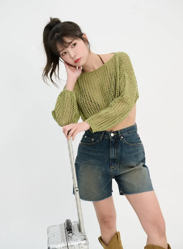 Cashmere Sweaters for Luxury Feel -Mesh Cropped Sweater IM302