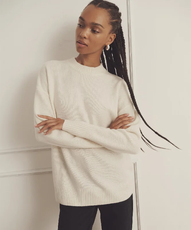 Non - Itchy Sweaters for Sensitive Skin -Luxe Cashmere Oversized Crewneck Sweater