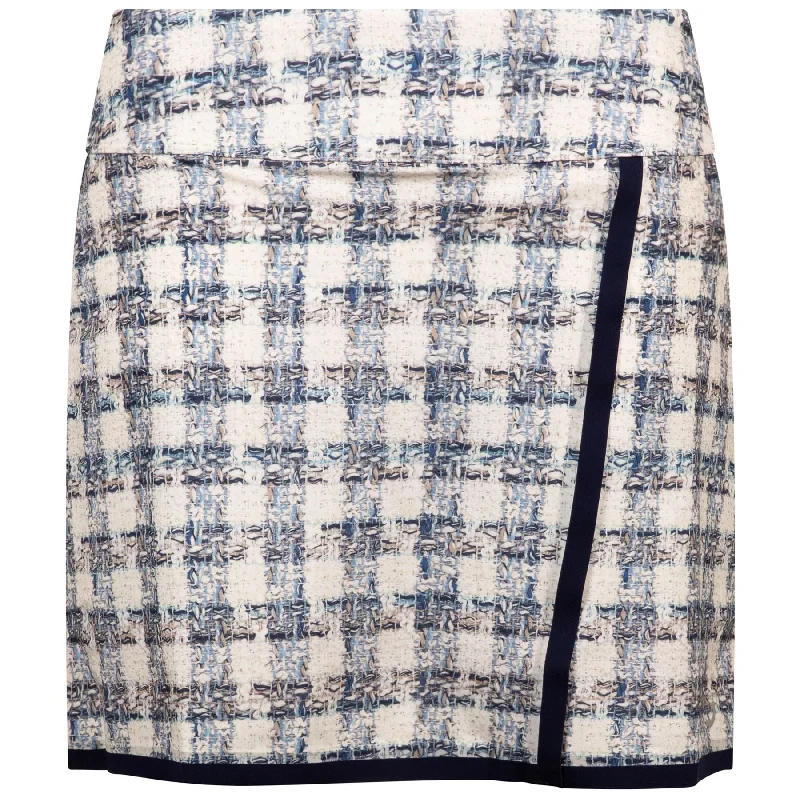 Soft skirts with plush cotton lining -Womens Bonded Edge Faux Wrap Skirt Blue/Cream Plaid - SS24