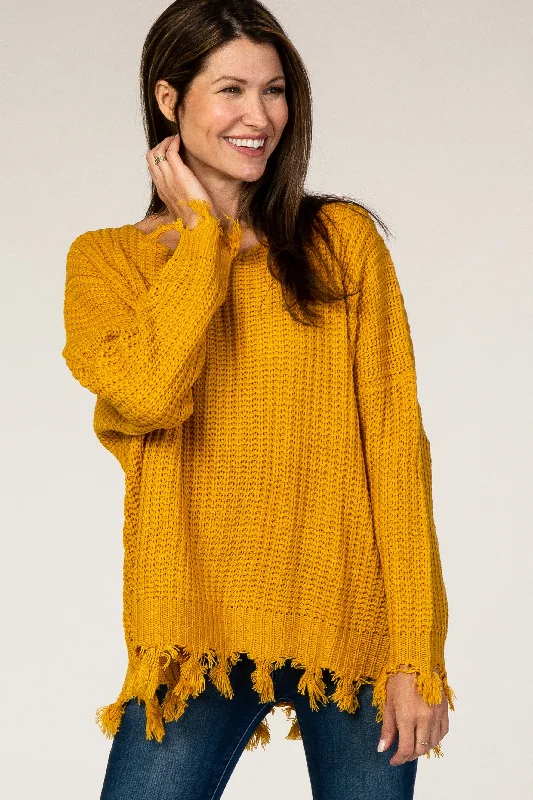 Kids' Sweaters for Cute Appearance -Yellow Distressed Fringe Sweater