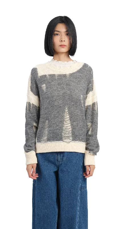 One - Shoulder Sweaters for Asymmetric Design -Layered Mix Yarn Sweater