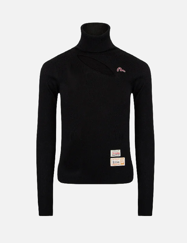 Moisture - Wicking Sweaters for Active -Cut-out Rib-Knitted Turtleneck Sweater