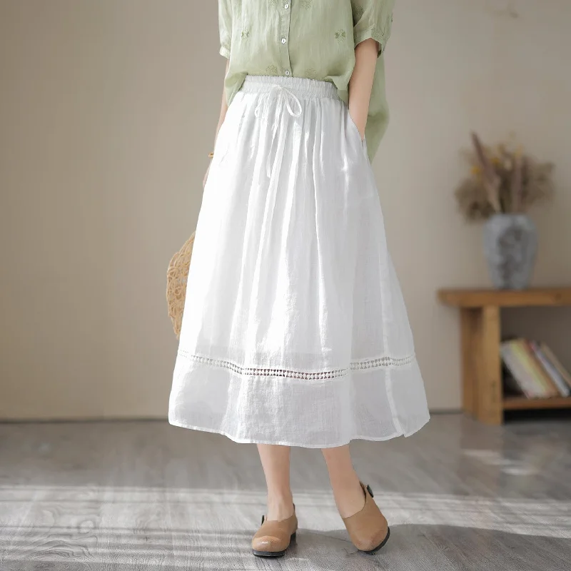 Luxury skirts with elegant silk sheen -Summer Casual Loose Solid Linen Skirt