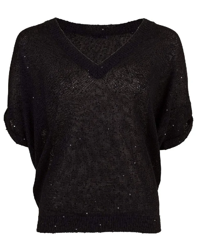 Roll - Neck Sweaters for Cold - Resistance -Deep V-Neck Paillette Sweater