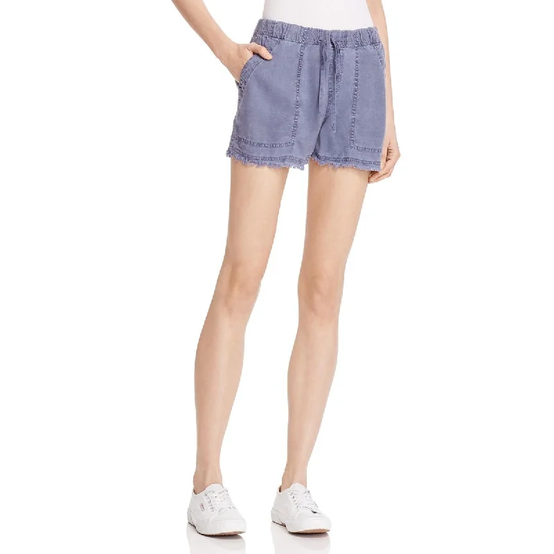 Trendy denim shorts for women with distressed details for an edgy, modern look-Bella Dahl Womens Tencel Frayed Hem Casual Shorts