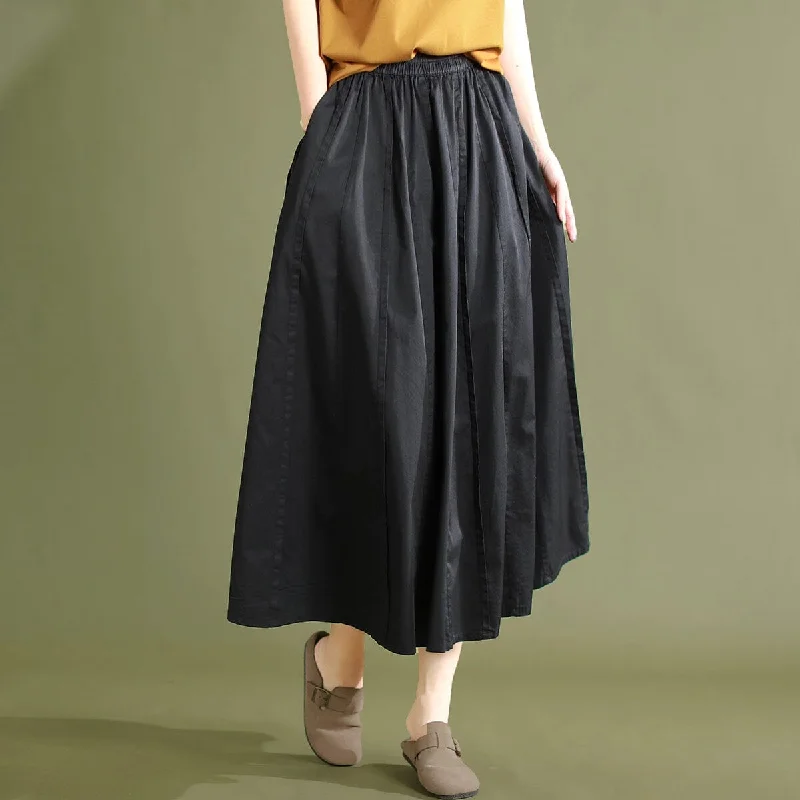 Wrap midi skirts for stylish ease -Summer Solid Casual Patchwork Cotton Skirt