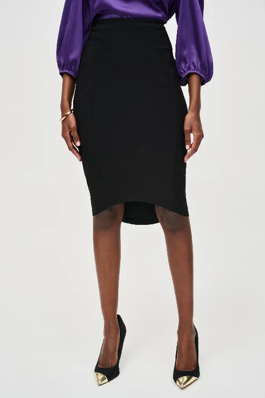 Classic skirts with subtle texture weave -Joseph Ribkoff Black High Waist High-Low Pencil Skirt 243245