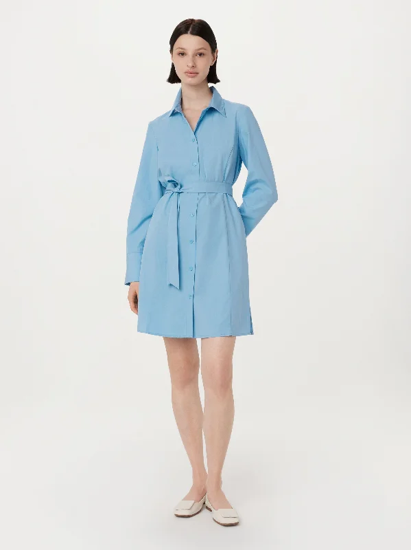 Studded Dresses for Statement -The Poplin Shirt Dress in Sky Blue