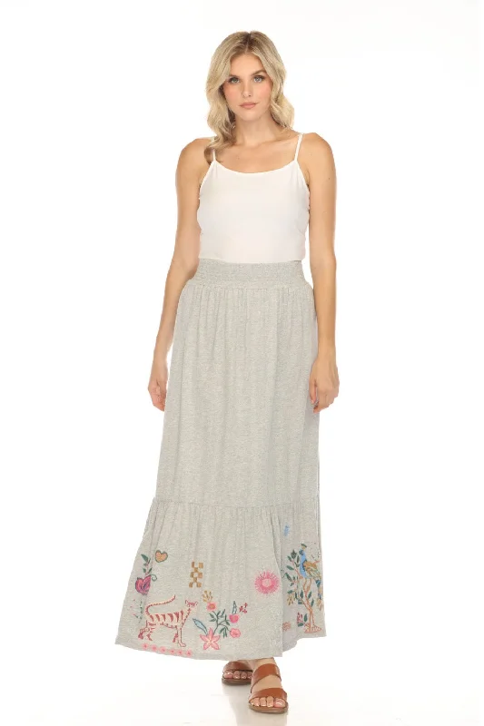 A-line midi skirts for balanced style -Johnny Was JWLA Grey Carmene Tiered Maxi Knit Skirt J72124