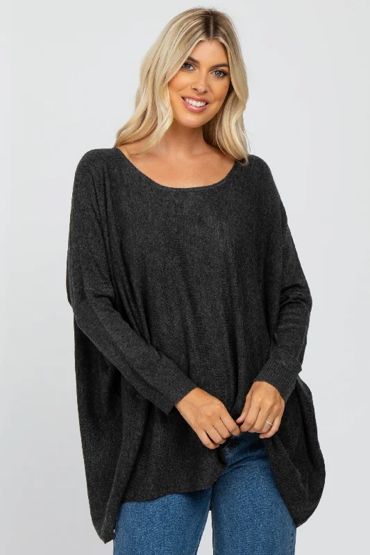 Off - Shoulder Sweaters for Sexy Look -Black Soft Knit Dolman Sleeve Sweater