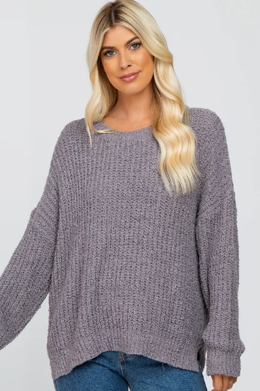 Round Neck Sweaters for Casual Comfort -Charcoal Dropped Shoulder Sweater