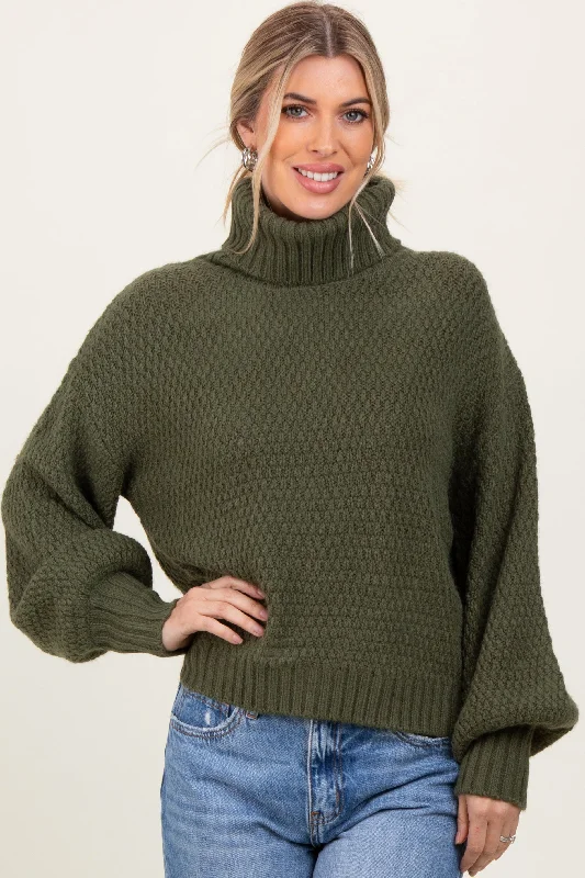 Dry - Clean Only Sweaters for Special Care -Olive Chunky Knit Turtleneck Sweater