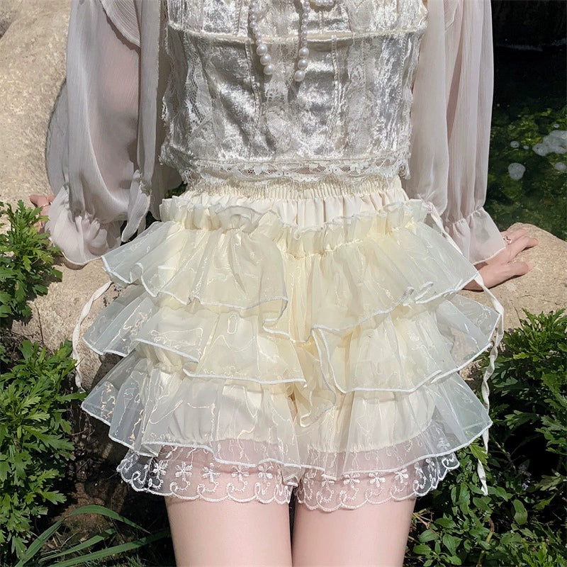 High-waisted skirts for slimming chic style -Lolita cute short  lace skirt bloomers by230919