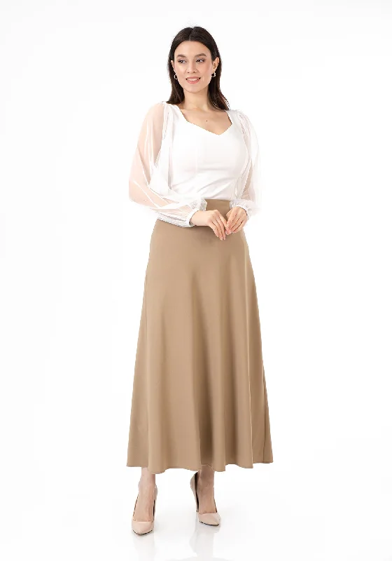 Pink Dresses for Feminine -Camel A-Line Style Comfy Maxi Dress Skirt