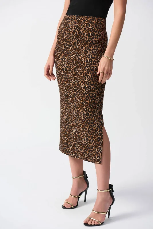 Trendy skirts with modern cutout designs -Joseph Ribkoff Beige/Black Animal Print Midi Pencil Skirt 244260