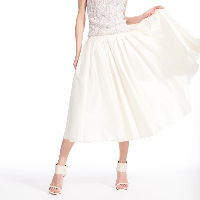 Bold skirts with bright color pops -Ivory White Taffeta Tea Length Skirt With Pockets