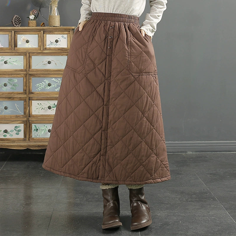 Designer pencil skirts for sharp professional looks -Women Winter Retro Casual Cotton Quilted Skirt