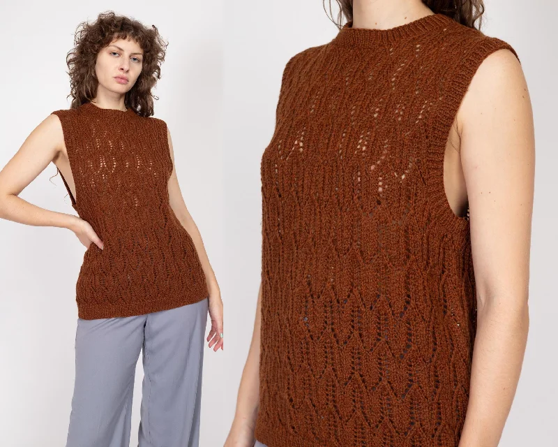 V - Neck Sweaters for Slimming Effect -Lrg-XL 80s Copper Knit Sleeveless Sweater