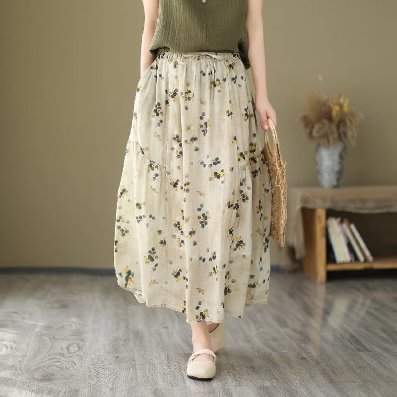 Designer skirts for luxury fashion flair -Women Summer Floral Print Casual A-Line Skirt