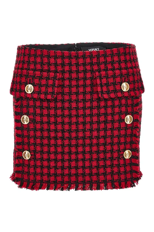 Wrap skirts with tie-front detail charm -Windowpane Mini Skirt