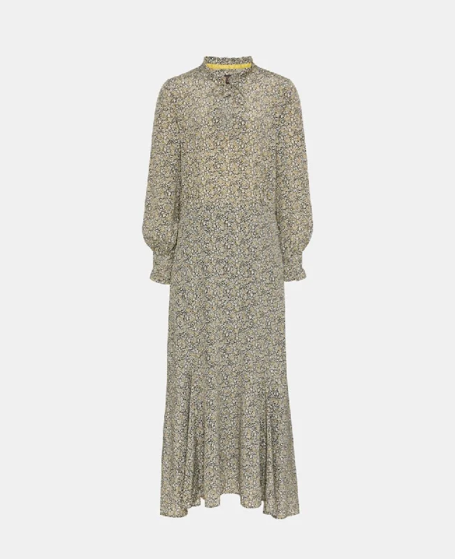 Gray Dresses for Subtle -Liberty Silk Nehru Collar Shirt Dress