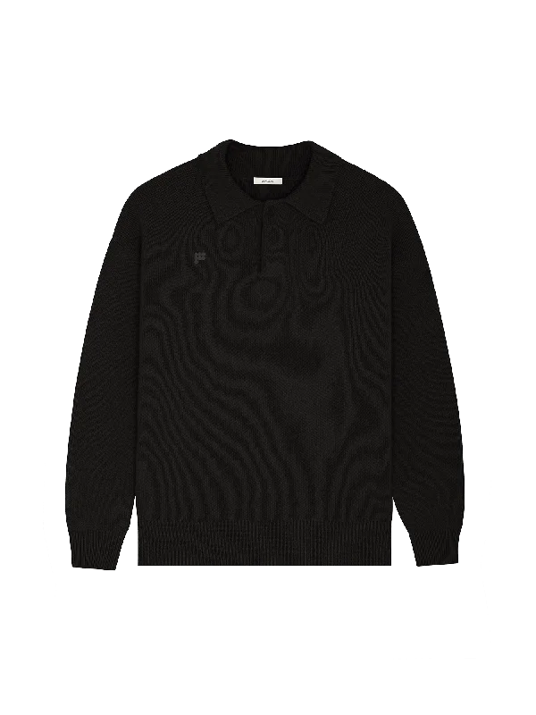 Embroidered Sweaters for Detailed Decoration -Womens DNA Recycled Cashmere Polo Sweater—black