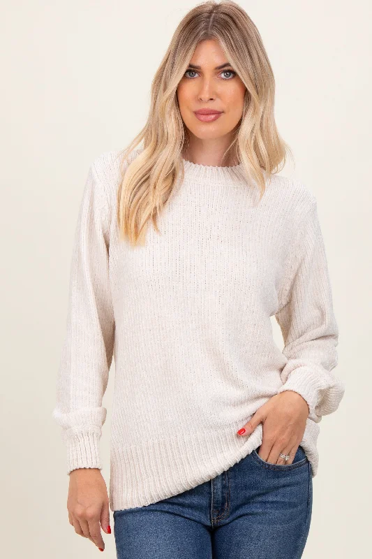 Casual - Wear Sweaters for Weekend -Cream Chenille Knit Sweater